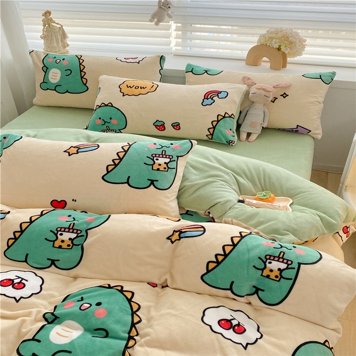 91家纺网 家纺一手货源 找家纺 古吉梦 2023新增牛奶绒印花（跑量款） 恐龙黄