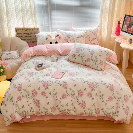 顾里家纺 新款ins少女保暖牛奶绒四件套第二批 花颜