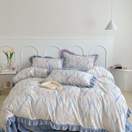 91家纺网 家纺一手货源 找家纺 （总）美乐迪家纺 2023新款花边款立体雕花绒四件套