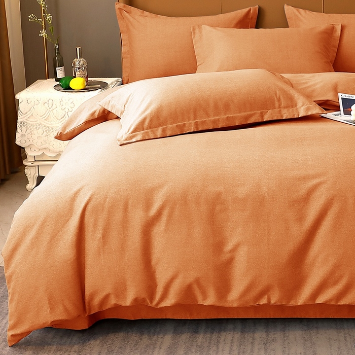 91家纺网 家纺一手货源 找家纺 晶缦家纺 2023加厚全棉纯色生态磨毛多规格四件套 纯依-时尚桔