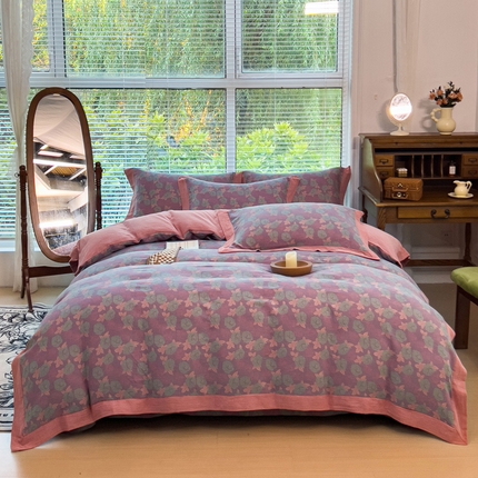 91家纺网 家纺一手货源 找家纺 小欢喜 新款色织全棉双层纱四件套直播爆款 笑颜