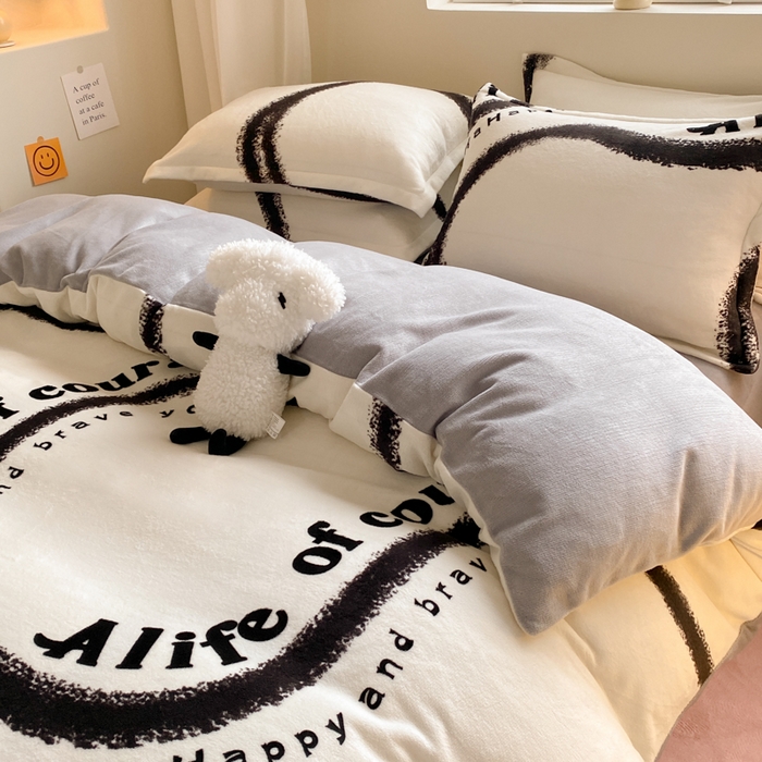 91家纺网 家纺一手货源 找家纺 沐慕 2024新款牛奶绒加厚保暖卡通印花四件套 烟雨