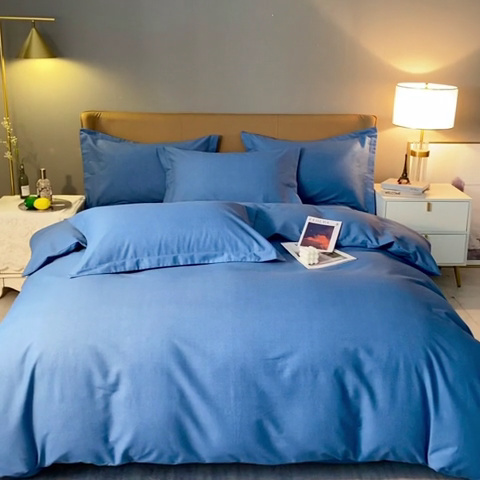 91家纺网 家纺一手货源 找家纺 晶缦家纺 2023加厚全棉纯色生态磨毛多规格四件套 纯依-宾利蓝