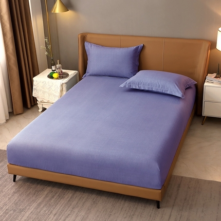 晶缦家纺 2023加厚全棉纯色生态磨毛多规格单品四件套--床笠 纯依-牛仔蓝