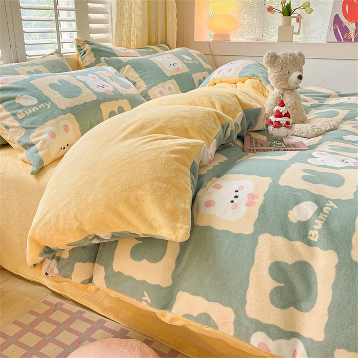 91家纺网 家纺一手货源 找家纺 古吉梦 2023新增牛奶绒印花（跑量款） 棋盘格兔