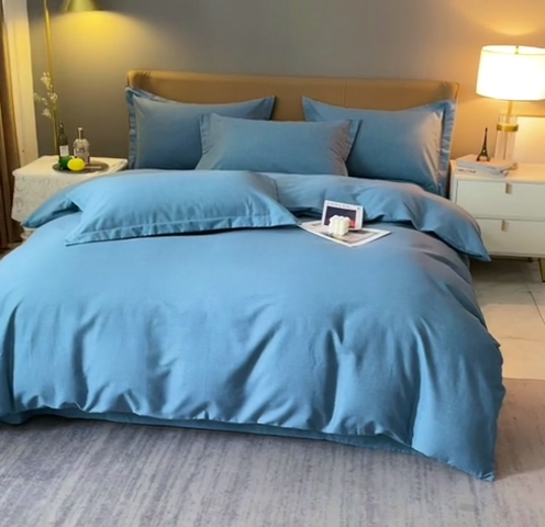 91家纺网 家纺一手货源 找家纺 晶缦家纺 2023加厚全棉纯色生态磨毛多规格四件套 纯依-蓝灰