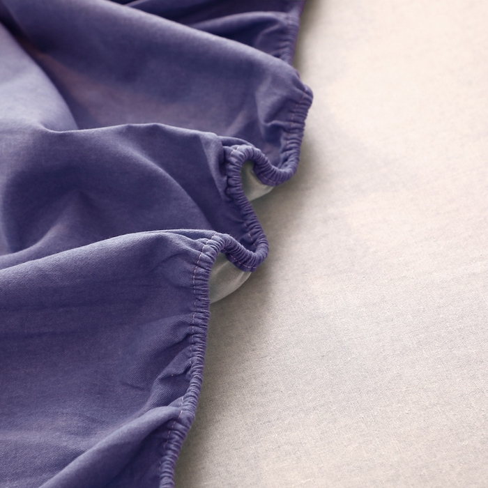 91家纺网 家纺一手货源 找家纺 晶缦家纺 2023加厚全棉纯色生态磨毛多规格单品四件套--床笠 纯依-牛仔蓝