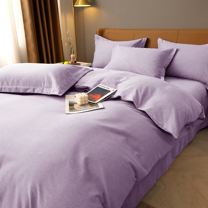 91家纺网 家纺一手货源 找家纺 晶缦家纺 2023加厚全棉纯色生态磨毛多规格四件套 纯依-浅紫