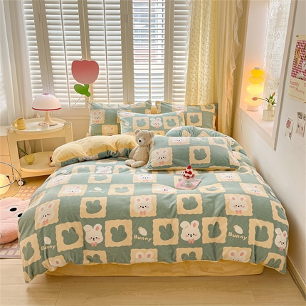 91家纺网 家纺一手货源 找家纺 古吉梦 2023新增牛奶绒印花（跑量款） 棋盘格兔