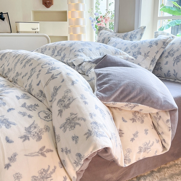 91家纺网 家纺一手货源 找家纺 妖妖家纺 2023新款牛奶绒四件套 浪漫蝴蝶结