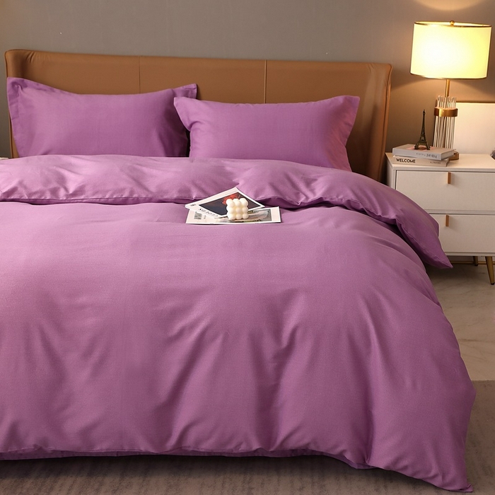 91家纺网 家纺一手货源 找家纺 晶缦家纺 2023加厚全棉纯色生态磨毛多规格四件套 纯依-魅紫