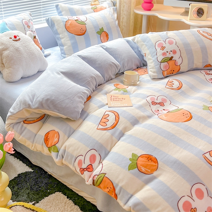 91家纺网 家纺一手货源 找家纺 顾里家纺 2023新款ins少女保暖牛奶绒四件套第二批 桔子小兔