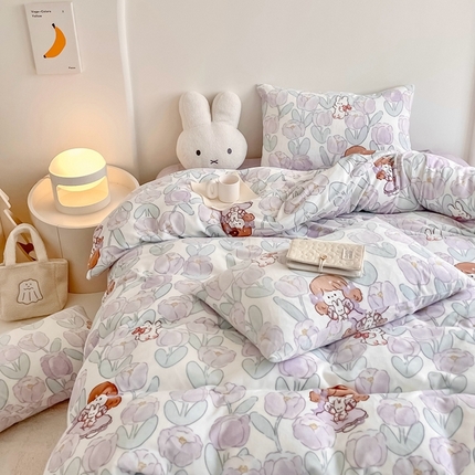 91家纺网 家纺一手货源 找家纺 潘朵拉 2023新款秋冬ins韩系牛奶绒印花四件套 花里