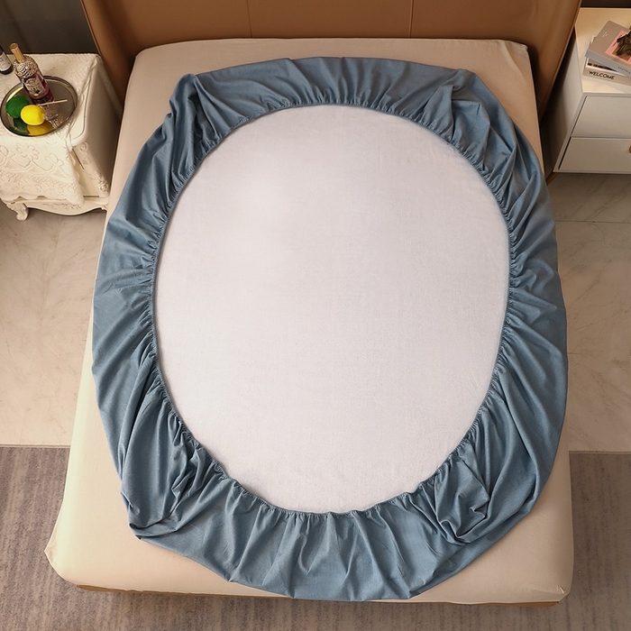 91家纺网 家纺一手货源 找家纺 晶缦家纺 2023加厚全棉纯色生态磨毛多规格单品四件套--床笠 纯依-蓝灰