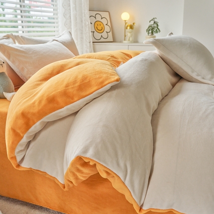 91家纺网 家纺一手货源 找家纺 （总）慕晨高克重爆款直播纯色牛奶绒法莱绒双拼素色三四件套单被套床单