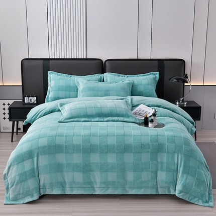 91家纺网 家纺一手货源 找家纺 （总）席之家 2023新款加厚保暖立体剪花方格兔毛绒四件套-简爱款