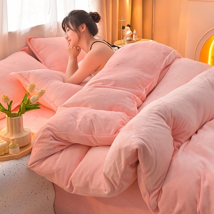 简爱2025新款纯色双拼牛奶绒四件套被套（跑量款）直播 樱花粉