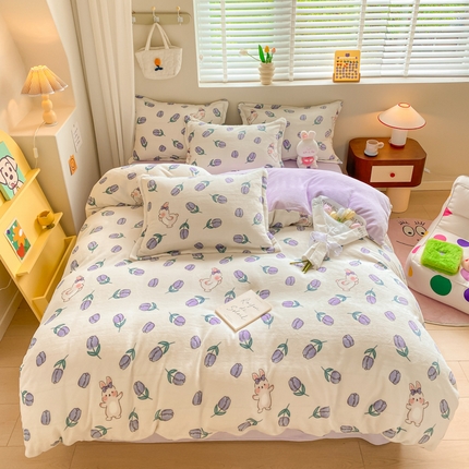 91家纺网 家纺一手货源 找家纺 （总）沐慕 2024新款牛奶绒加厚保暖卡通印花四件套