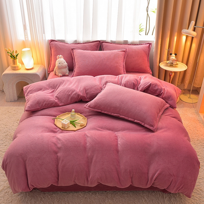 91家纺网 家纺一手货源 找家纺 简爱2025新款纯色双拼牛奶绒四件套被套（跑量款）直播 豆沙色