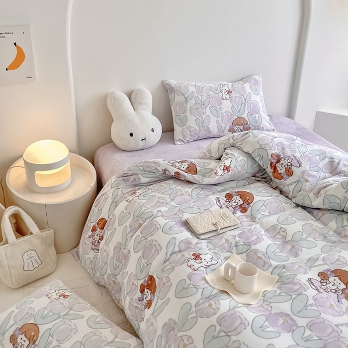 91家纺网 家纺一手货源 找家纺 潘朵拉 2023新款秋冬ins韩系牛奶绒印花四件套 花里