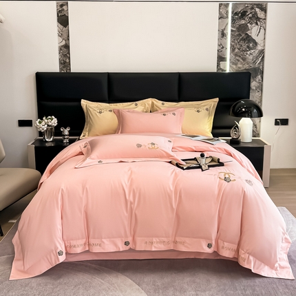梧桐家居    2023新款13376全棉轻奢刺绣四件套-罗薇系列 罗薇-少女粉