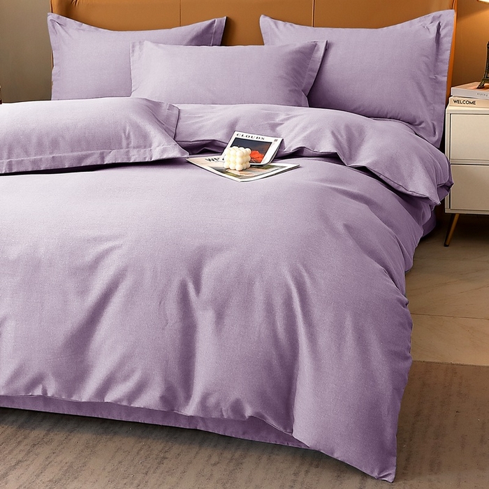 91家纺网 家纺一手货源 找家纺 晶缦家纺 2023加厚全棉纯色生态磨毛多规格四件套 纯依-浅紫