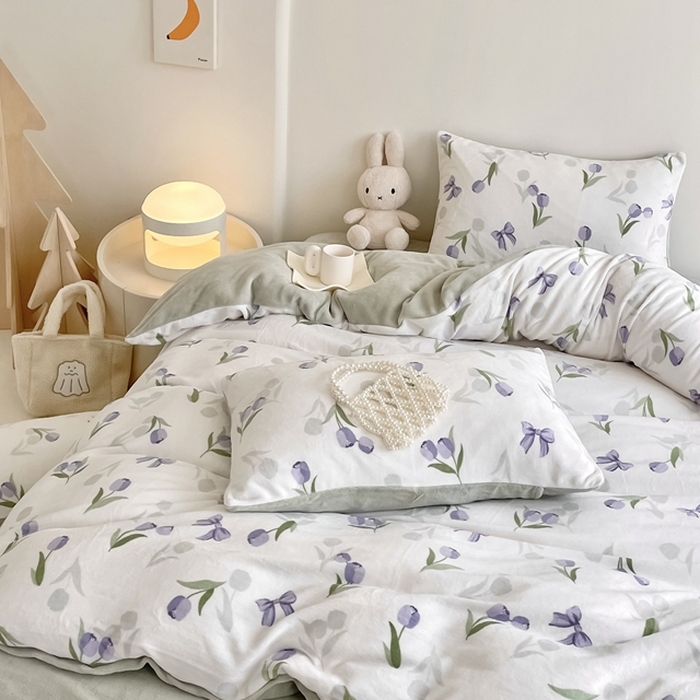 91家纺网 家纺一手货源 找家纺 潘朵拉 2023新款秋冬ins韩系牛奶绒印花四件套 蝶郁