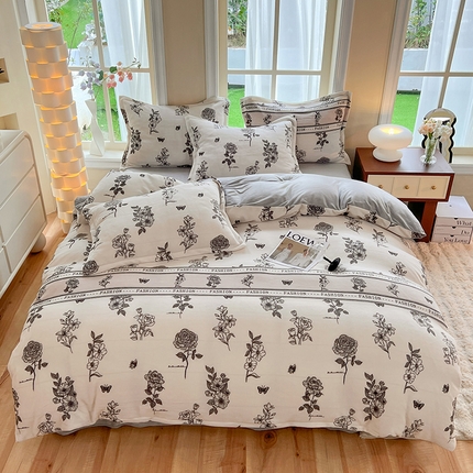 妖妖家纺 2023新款牛奶绒四件套 罗意花礼