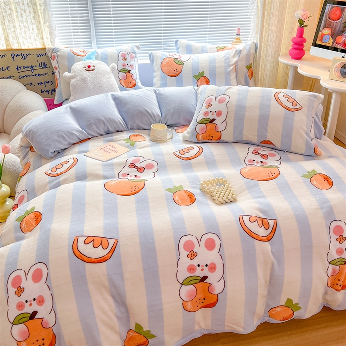 91家纺网 家纺一手货源 找家纺 顾里家纺 2023新款ins少女保暖牛奶绒四件套第二批 桔子小兔