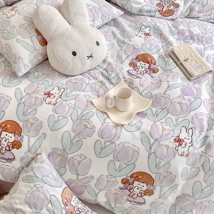 91家纺网 家纺一手货源 找家纺 潘朵拉 2023新款秋冬ins韩系牛奶绒印花四件套 花里