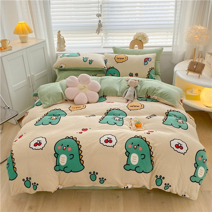 91家纺网 家纺一手货源 找家纺 古吉梦 2023新增牛奶绒印花（跑量款） 恐龙黄