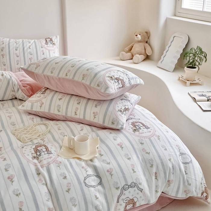 91家纺网 家纺一手货源 找家纺 潘朵拉 2023新款秋冬ins韩系牛奶绒印花四件套 花姑娘