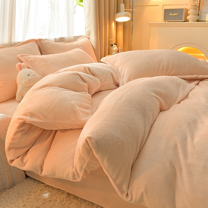 91家纺网 家纺一手货源 找家纺 简爱2025新款纯色双拼牛奶绒四件套被套（跑量款）直播 奶油色