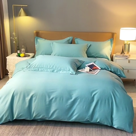 91家纺网 家纺一手货源 找家纺 晶缦家纺 2023加厚全棉纯色生态磨毛多规格四件套 纯依-豆绿