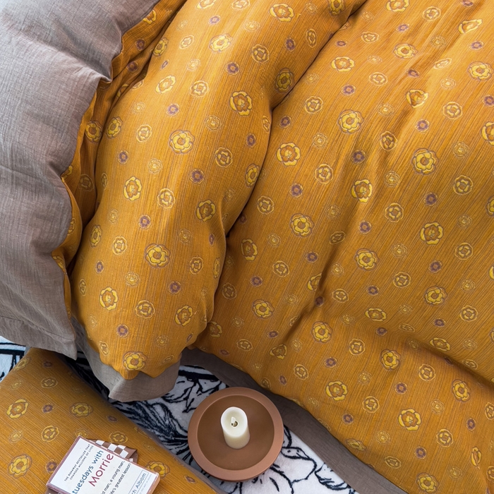 91家纺网 家纺一手货源 找家纺 小欢喜 新款色织全棉双层纱四件套直播爆款 花香蜜蜜-黄