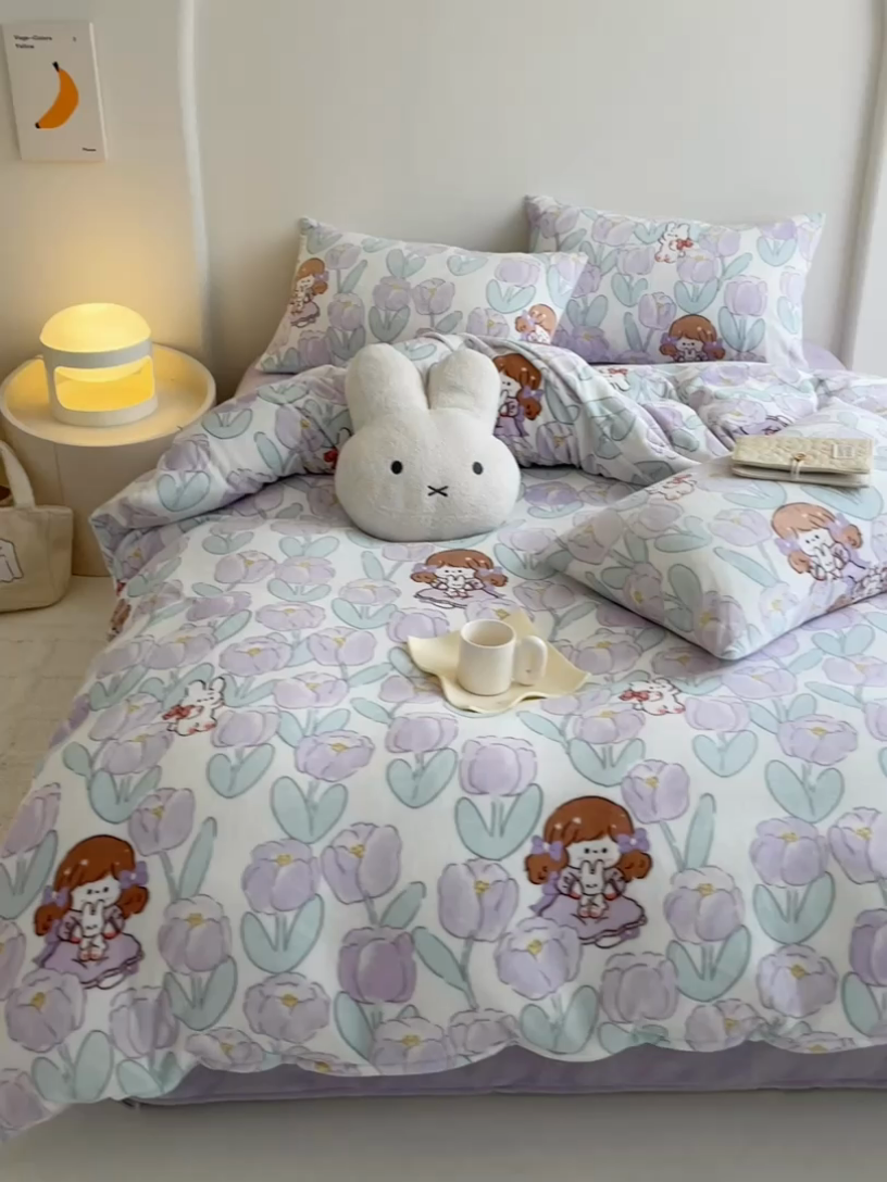 91家纺网 家纺一手货源 找家纺 潘朵拉 2023新款秋冬ins韩系牛奶绒印花四件套 花里