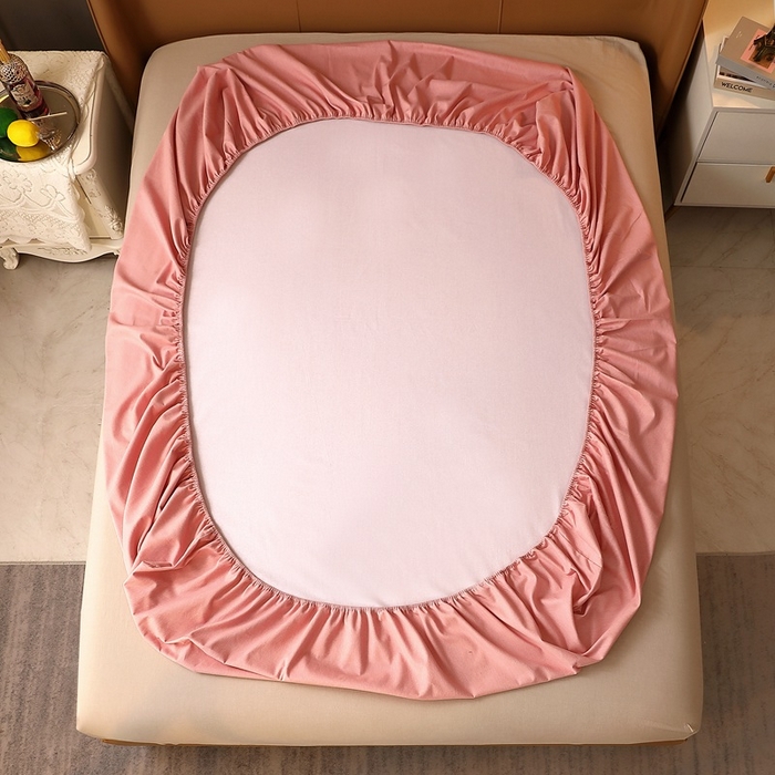 91家纺网 家纺一手货源 找家纺 晶缦家纺 2023加厚全棉纯色生态磨毛多规格单品四件套--床笠 纯依-粉玉