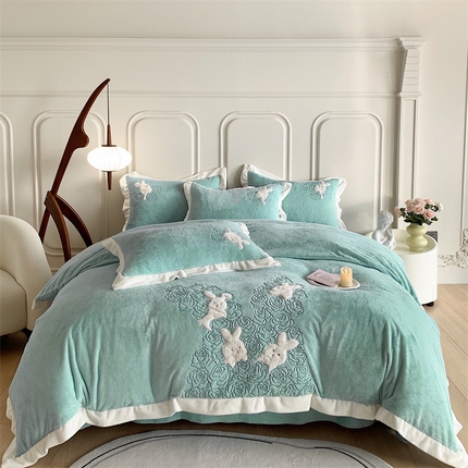 91家纺网 家纺一手货源 找家纺 （总）保罗圣迪奥 2023新款兔毛绒贴布绣系列--吉祥兔