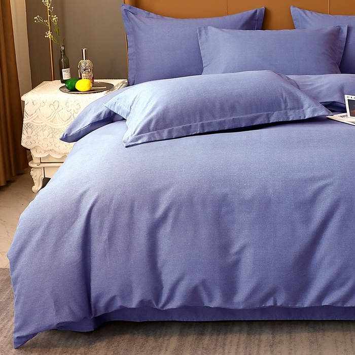 91家纺网 家纺一手货源 找家纺 晶缦家纺 2023加厚全棉纯色生态磨毛多规格四件套 纯依-牛仔蓝