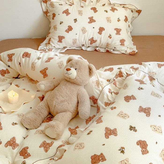 91家纺网 家纺一手货源 找家纺 （总）淑女公社2024新款A类母婴级全棉双层水洗皱皱纱刺绣花边款四件套