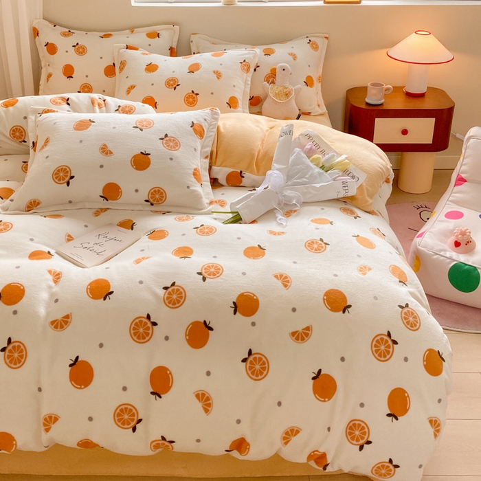 91家纺网 家纺一手货源 找家纺 沐慕 2024新款牛奶绒加厚保暖卡通印花四件套 小橙子