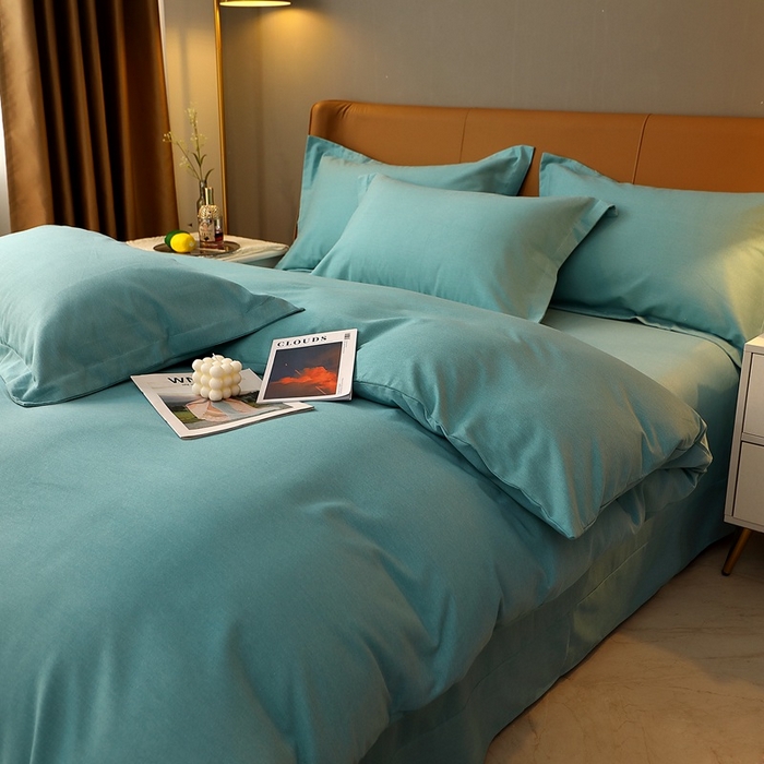 91家纺网 家纺一手货源 找家纺 晶缦家纺 2023加厚全棉纯色生态磨毛多规格四件套 纯依-豆绿