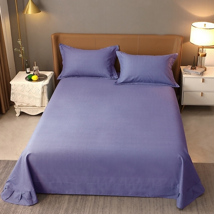 晶缦家纺 2023加厚全棉纯色生态磨毛多规格单品四件套--床单 纯依-牛仔蓝