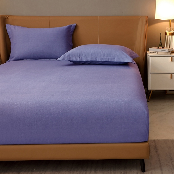 91家纺网 家纺一手货源 找家纺 晶缦家纺 2023加厚全棉纯色生态磨毛多规格单品四件套--床笠 纯依-牛仔蓝