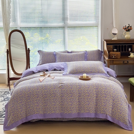 91家纺网 家纺一手货源 找家纺 小欢喜 新款色织全棉双层纱四件套直播爆款 甜蜜蜜-紫