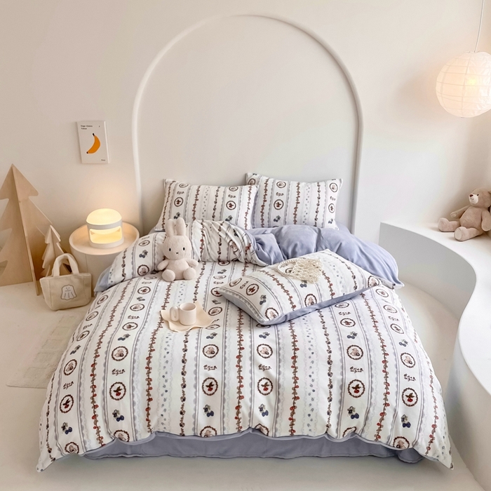 91家纺网 家纺一手货源 找家纺 潘朵拉 2023新款秋冬ins韩系牛奶绒印花四件套 冬日缤纷