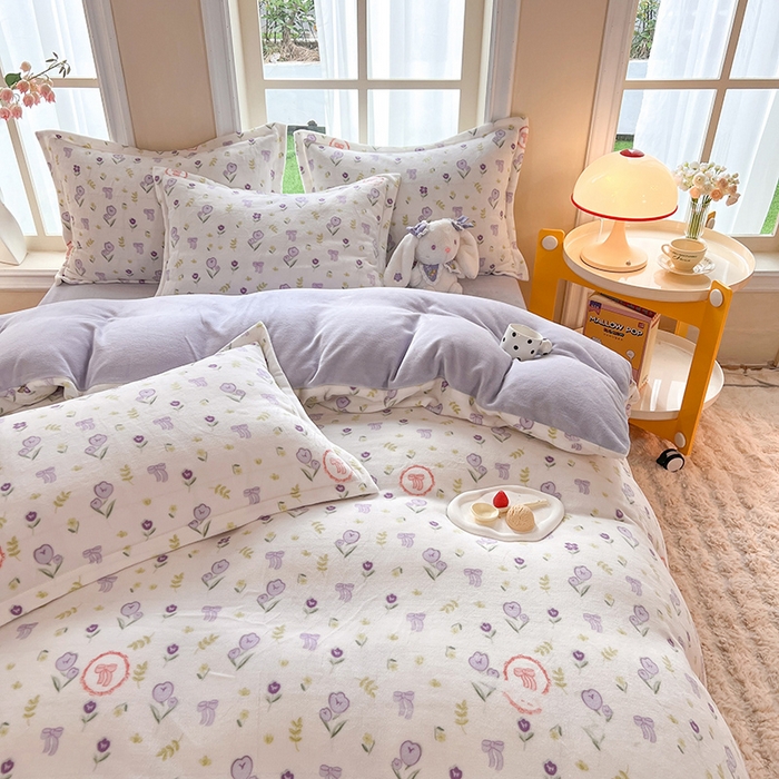 91家纺网 家纺一手货源 找家纺 妖妖家纺 2023新款牛奶绒四件套 梦幻花季