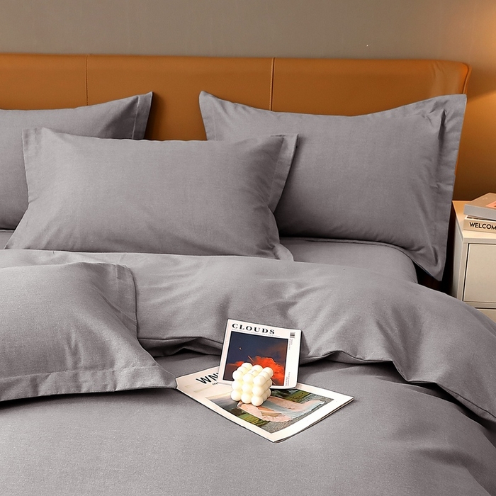 91家纺网 家纺一手货源 找家纺 晶缦家纺 2023加厚全棉纯色生态磨毛多规格四件套 纯依-银灰