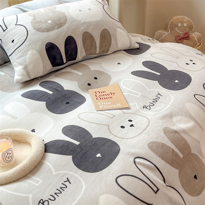 91家纺网 家纺一手货源 找家纺 顾里家纺 2023新款ins少女保暖牛奶绒四件套第二批 简约小兔