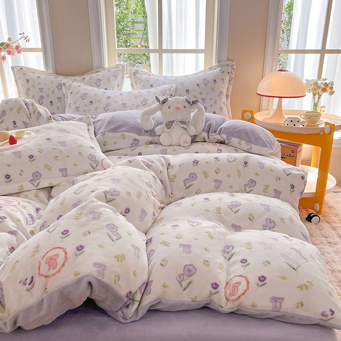 91家纺网 家纺一手货源 找家纺 妖妖家纺 2023新款牛奶绒四件套 梦幻花季